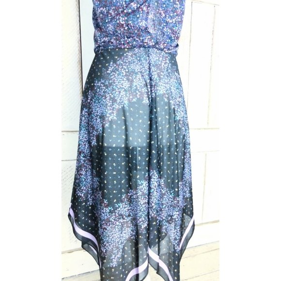 Vintage sheer black floral handkerchief hem midi sun dress - Picture 5 of 6